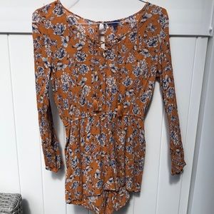 Aeropostale orange V-neck floral romper S